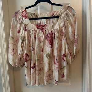 H&M Cream Blouse with Pink Floral Print, size medium